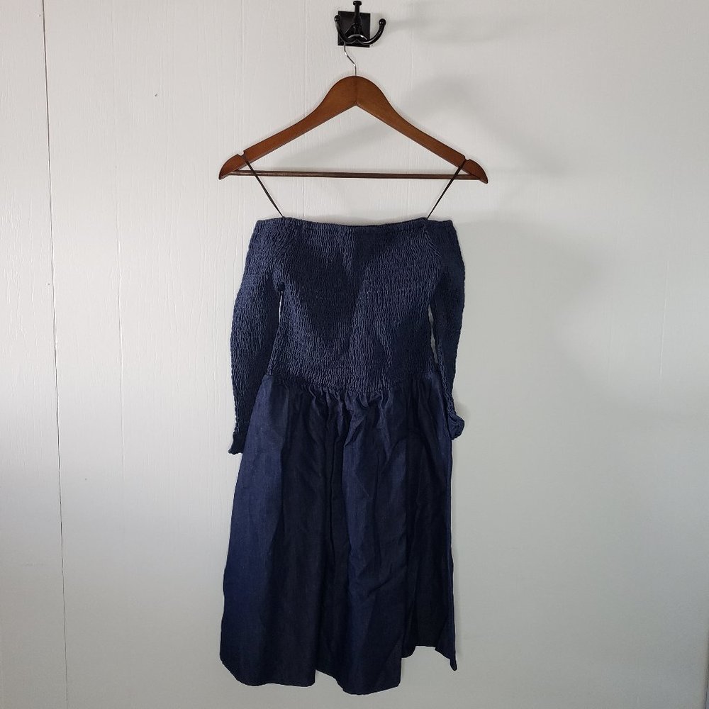 Maeve Knee Length Off Shoulder Stretch Denim Y2K Dress
